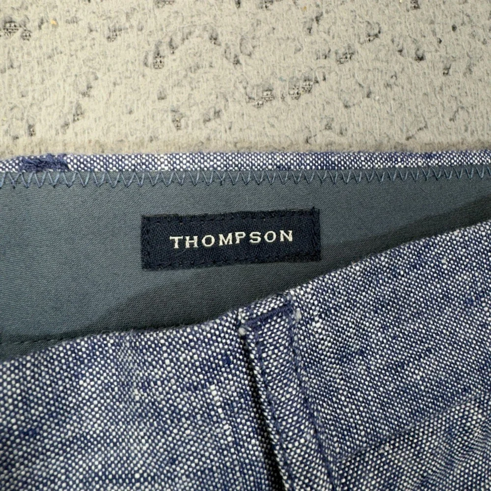 J.Crew Thompson Dress Pants Mens 33x30 Blue White 100% Linen Flat Front Trousers